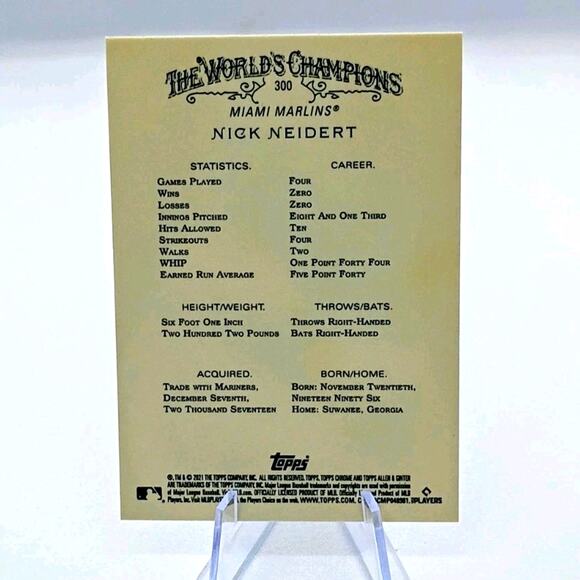 Nick Neidert RC 2021 Topps Chrome Allen & Ginter RC #300 Marlins - Picture 8 of 8